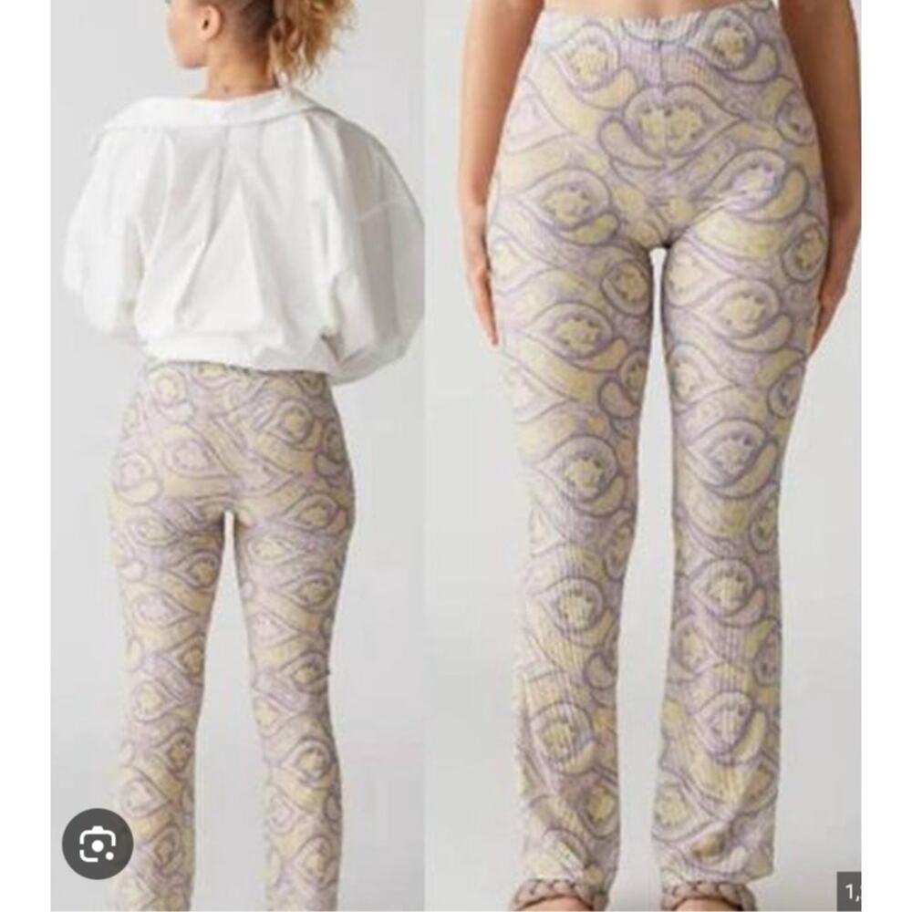 NWT Urban Outfitters UO Alia Plisse Paisley Semi-Sheer Flare Pant Size S
